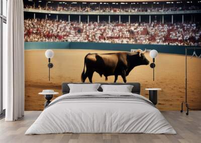 en plaza toros espa?a toro grass cattle countryside bullring mammal antler farm pasture meadow white goat green calf bullfight field milk horn danger Wall mural