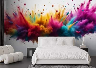 explosion festive explode powder multicolored burst holi white colours background Wall mural