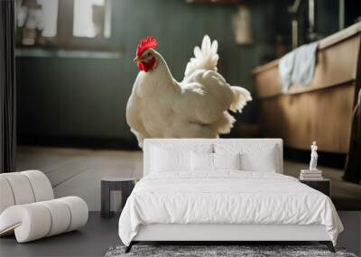 floor looking close chicken village 1 isolated bird animal red nature colours white agriculture natural Wall mural