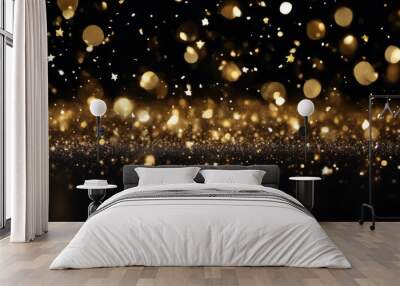 glowing background  overlay confetti Golden magic background dust effect light  particles Christmas photo  black shining gold texture glistering design blur Wall mural