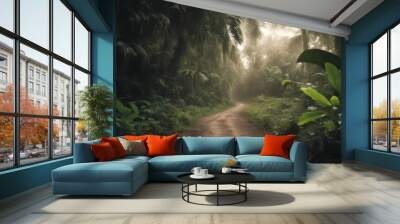 ground jungle green wood travel foliage tropical middle forest landscape road rural tree Wall mural