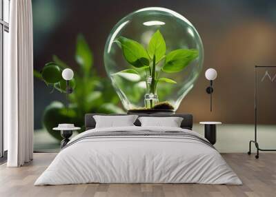 growing plant lightbulb concept energy green alternative bulb creative earth ecologic electricity Wall mural