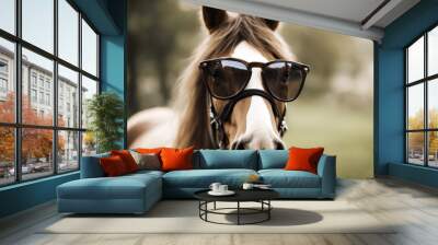 horse zoo vet sunglasses goggles hair head carnival art sun animal face symbol design funny fun drawing beautiful wild trendy wildlife poster party canino colourful music fashion summer cute cool Wall mural