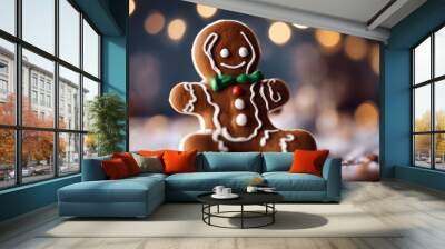 House Gingerbread Man Da cookie biscuit christmas december holiday season cool rad cartoon graphic illustration radical expression happy humor white red record player vinyl dj spin Wall mural