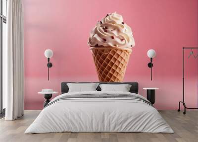 ice cream cone wafer isolated set vanilla chocolate strawberry white background summer food waffle object sweet cold snack dessert favor mixed refreshment piece refreshing creamy natural brown pink Wall mural