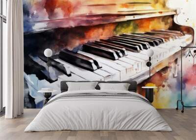 illustration piano keyboard watercolor background  Wall mural