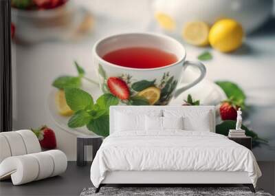 lemon strawberry mint citrous collection cup rbal white variation green tea Wall mural