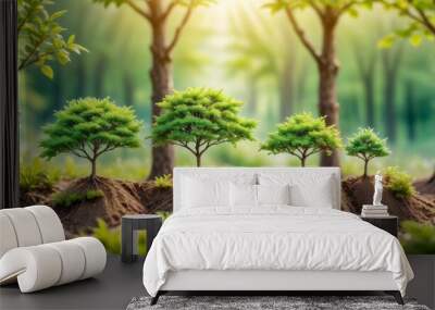 morning green steps tree tree three growing germ bud growth nature growth beautiful plant germinating life lighting Wall mural