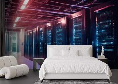 network illuminated vertical center room storage shot data server datum computer technology database system Wall mural