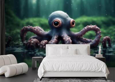 octopus illustration treasurehunt monster fog swamp jungle horror cannibal adventure 3d fantasy challenge Wall mural