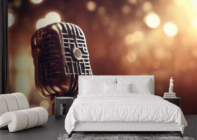 old retro illustration microphone vintage image style background the music mic sound isolated audio radio Wall mural