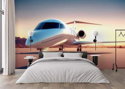 photo background effect sunset white uninhabited horizontal 3d mountains jet business rendering film generic luxury travel design sky private blue flying picture desert plane class vip first flight ai Wall mural