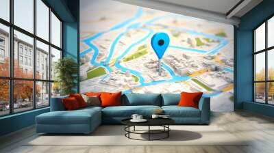 pin pointer symbol route point street address white sign 3d map marker navigation travel background olated location direction gps icon blue road position tracking navigator discovery Wall mural