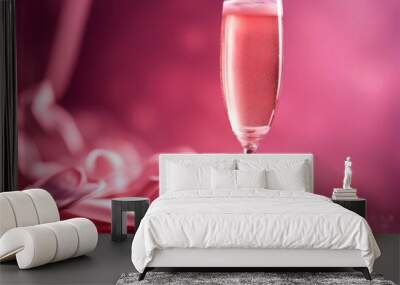 pink anniversary celebrate glass champaign bubble alcohol reddening abstract beverage champagne celebration bottle Wall mural