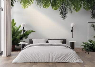 product wall Tropical abstract white splay background poduim leaf element stage design green decoration tropics placement template scene creative exhibition interior decor botany tree branch palm Wall mural