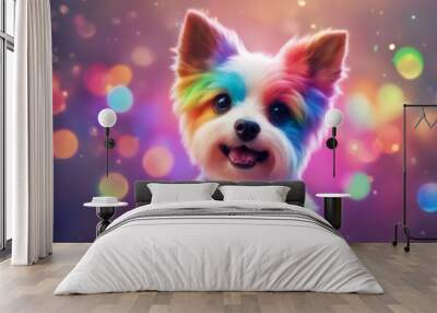 rainbow illustration kawaii little dog rainbow illustration kawaii little dog rainbow pet illustration baby cartoon funny design cute dog animal background character Wall mural