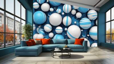 rendering white lines balls striped blue Wallpaper 3d background abstract Pattern Design Illustration Circle Wave Color Colorful Shape Futuristic Wall mural