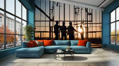 silhouette business industrial engineer construction team working together  Wall mural