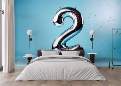 silver balloon number 2 bright event decoration glitter celebration anniversary birthday  Wall mural