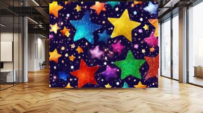 sky stars galaxy celestial background pattern rainbow big glitter night fun confetti seamless glistering star colours abstract blue colourful design light texture dec Wall mural