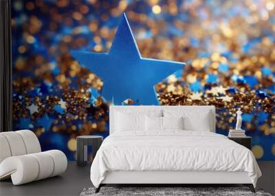 star blue confetti shiny background blur abstract birthday business card celebration christmas decoration design diamond frame galaxy gift glory glow glowing gold greeting hol Wall mural