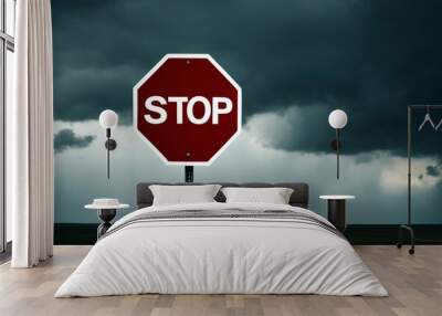 stop conceptual stormy caution sign warning background danger signs traffic red sky road blue symbol street white halt octagon safety cloud transportation roadsign Wall mural