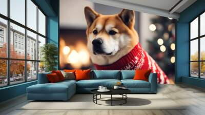 text space indoors sweater inu cute dog christmas akita Wall mural