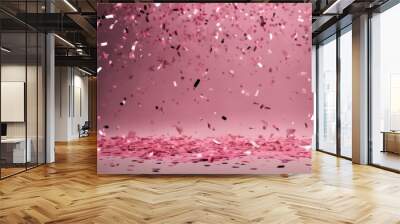 transparent pink festive isolated background  confetti Shiny background party  flying anniversary celebration falling celebrate element birthday fun decorate particle Wall mural