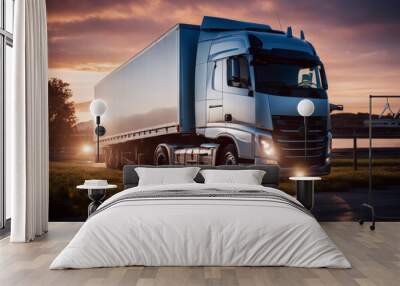 transport truck world logistics logistic earth lorry international heavy globe yellow far stance road highway composition symbolic sky fast accurateness vehicle cargo shipping Wall mural