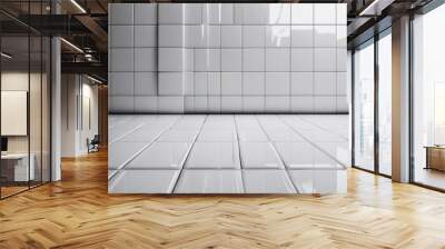 view symmetry Clean perspective shiny grid line background White tile floor Wall mural