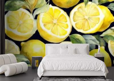 vignetting watercolor fruits citrous all orange alth lemon white fruit floral food paper lemonade greenleaf lemons olated Wall mural