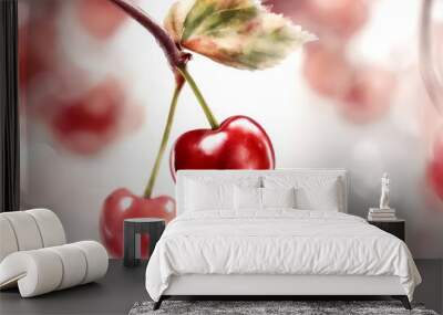 watercolor background food olated althy cherry illustration drawn white fruit summer Wall mural