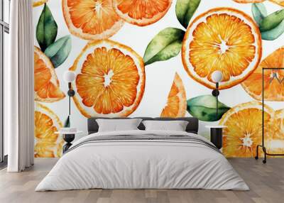 watercolor orange illustration pattern organic fresh food seamless Background  Wall mural