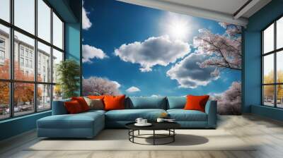 white cloud blue cloudscape panoramic sky ather panorama sunny atmosphere clouds Wall mural