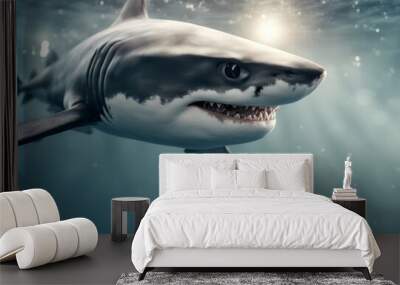 white mouth danger shark aquatic large aggressive predator 3d great dangerous rendered marin sea Wall mural