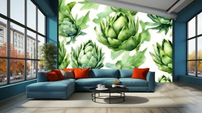 white olated drawn artichoke eco useful drawing green background farm artwork friendly art illustration diet fresh watercolor Wall mural