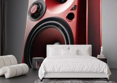 white speaker background red music bright audio system three dimensional render loudspeaker acoustic sound loud sonorous noise black isolated stylish Wall mural