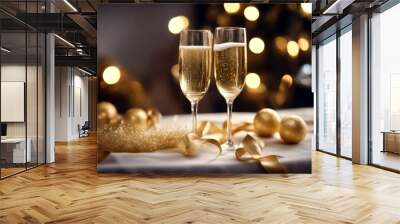 year celebrate champaign table champagne glasses room decorated decoration christmas festive wine party celebration new Wall mural