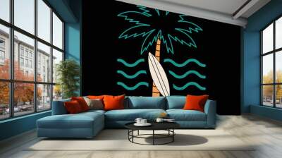 vector of Surfing with palm tree and sea vintage retro  for t-shirt design illustration, poster and more Wall mural