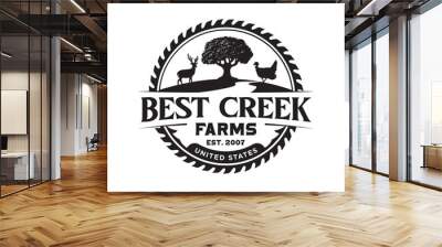 Vintage creek farm river logo design silhouette Wall mural