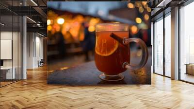 A mug of hot cider at a Christmas market Generative AI Wall mural