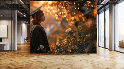 Boy at Graduation Ceremony in Nature at Sunset Wall mural