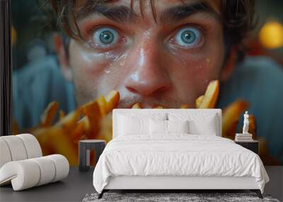 Hungry Man Enjoying French Fries Wall mural