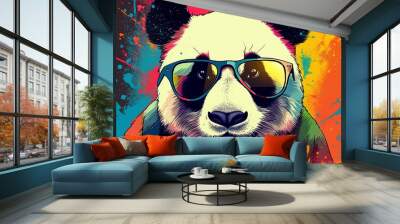 Panda bear wearing glasses Generative AI  Wall mural