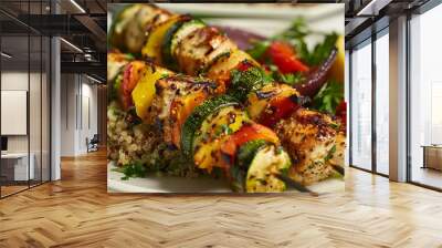 Grilled chicken and vegetable skewers served with a side of quinoa and a tangy lemon-herb dressing Wall mural