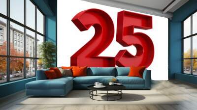 3d rendering of the red number 25 isolated on the empty white background Wall mural