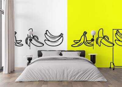 Line Art  of Bananas. Single Banana , Half Peeled Banana Wall mural