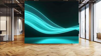 A stunning neon turquoise futuristic light wave, undulating smoothly across the frame. Wall mural