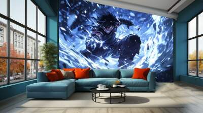 Anime Character with Blue Energy Wall mural