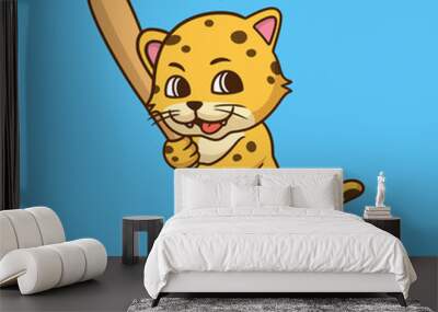 cartoon animal design leopard playing baseball cute mascot logo Wall mural